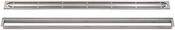 All-in-one Waterproof Linear Shower Drain Kit with 24 Inch Center Outlet Channel Body (KL1V60E60) and Drain Grate Assembly (Cover) in Pure Design with Brushed Stainless Steel Finish (KL1IFG23EB60)