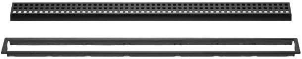 All-in-one Waterproof Linear Shower Drain Kit with 44 Inch Off-set Outlet Channel Body (KL1VO60E110) and Drain Grate Assembly (Cover) in Square Design with Matte Black Finish (KL1B19MGS110)