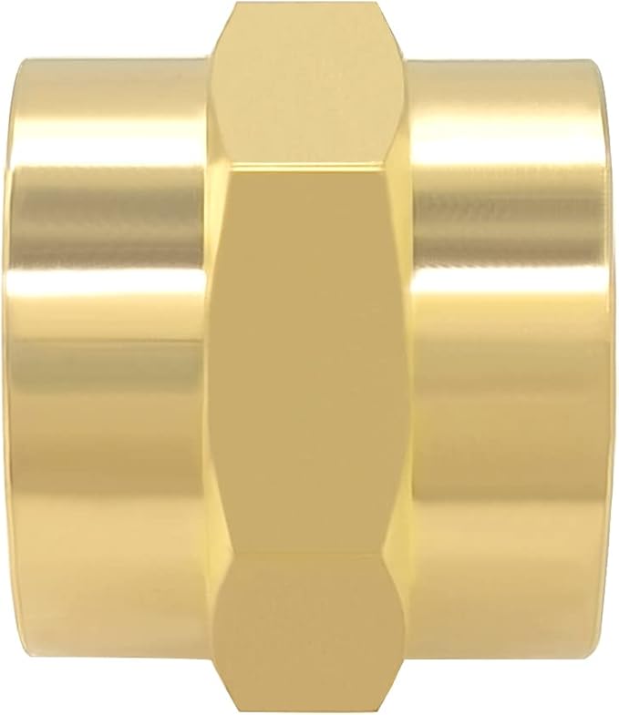 Hooshing 3/4" x 3/4" NPT Coupler Brass Female Hex Nipple Coupling Pipe Fitting, 2 Pack
