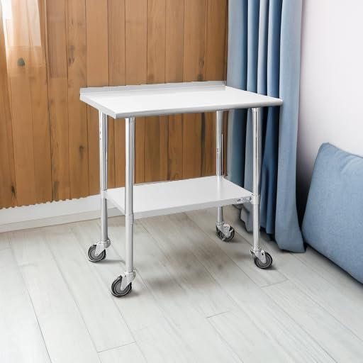 Hally Stainless Steel Table for Prep & Work 24 x 36 Inches with Caster Wheels, NSF Commercial Heavy Duty Table with Undershelf and Backsplash for Restaurant, Home and Hotel