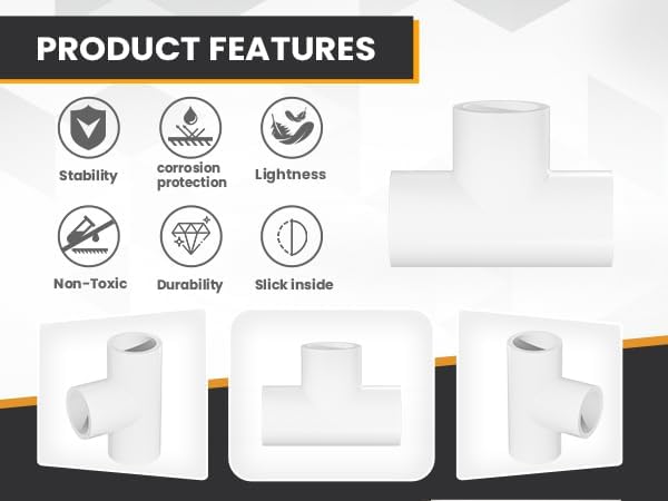1-1/2" Tee 3-Way Pipe Fittings, 10 Pcs Heavy Duty Right Angle Connector (Socket x Socket), Schedule 40 Coupling Adapter