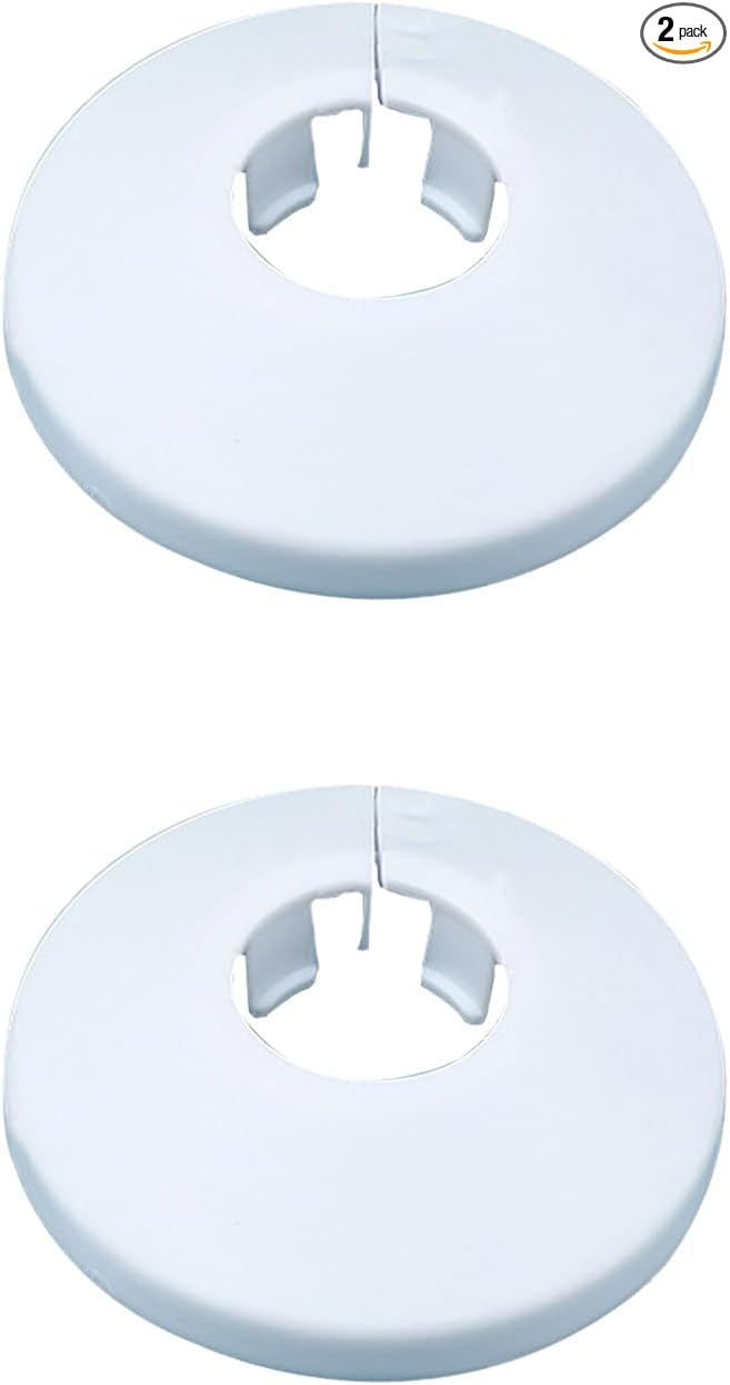 16mm Pipe Cover Decoration; Fit 0.63" Outer Diameter Pipe/Hole; White PP Plastic Escutcheon Collar; Snap-on Water Escutcheon Plate for Bathroom Kitchen Wall Tube Decor 2 Pcs