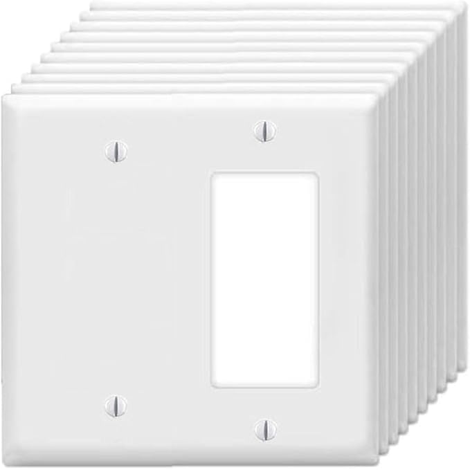Decorator Rocker/Blank Wall Plates 2-Gang Switch Outlet Electrical Cover Plate Unbreakable Thermoplastic Faceplate for Light Receptacle Outlet Switch, White (10 Pack)
