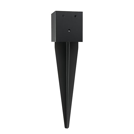 1 Pcs 4"x4" Fence Post Anchor Ground Spike,(Internal 3.6"x3.6"),Metal Post Stake Ground 16" with Black Powder-Coated,Fence Stakes Post Base for Deck,Fence,Porch,Railing,Mailbox.