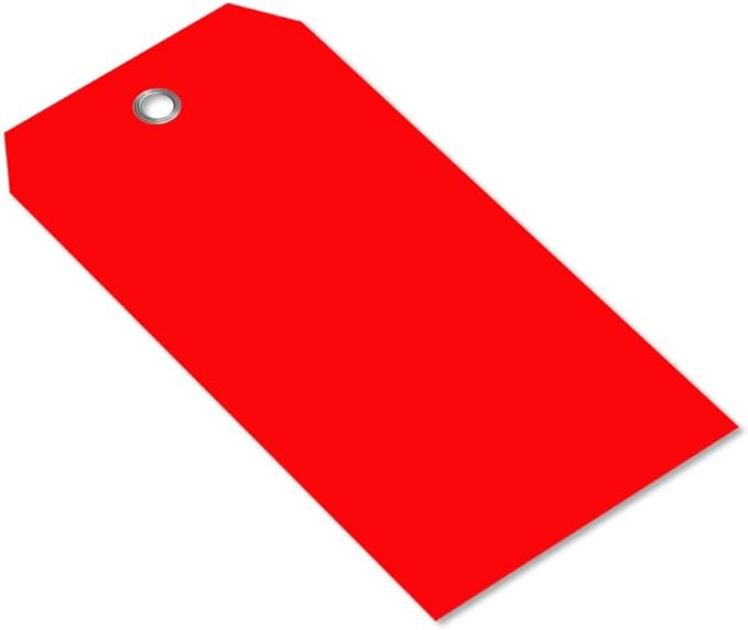 SmartSign Red Plastic Tags with Pre-Punched Hole, 100-Pack, 4.75 x 2.375 inch, Size#5, 10 mil Thick Tear-Proof Polylith Plastic Tags with Metal Eyelet, Writable Blank Tags for Shipping, Labeling