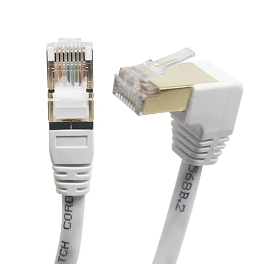 Cat6 Ethernet Cable 90 Degree Downward Right Angle, Cat 6 Right Angle Ethernet Cable for PC,Router,Modem,TV Box,24 AWG FTP Cat6 Network Cable White (Downward Angle, 16FT)