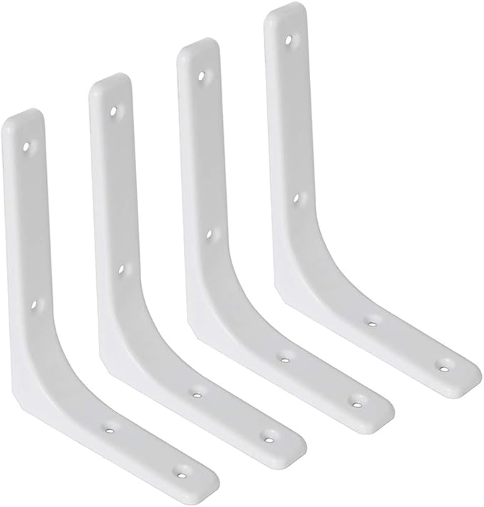SAYAYO Metal Shelf Brackets, 8 x 6 Inch Heavy Duty L Angle Brackets Shelf Hardware Decorative Wall Hanging Supports for Floating Storage Shelf, 4 PCS Bright White