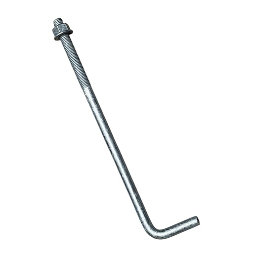 Sandbaggy 3/4" x 16" Threaded Concrete Anchor L-Bolts (Nuts & Washers Included) - Hot Dipped Galvanized - Sill Plate, Base Plate, Masonry, Wood, Cement Anchors, J Bolt (450, 3/4" x 16")