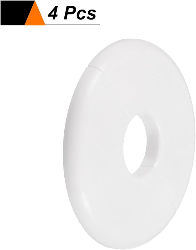 HARFINGTON 4pcs Wall Split Flange 22.5mm/0.9" Self-Adhesive Plumbing Cover Plates ABS Plastic Round Escutcheon Plate Buckle Design for Water Pipe Bathroom Kitchen Decoration, White