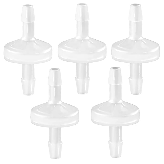 JoyTube 5 Packs Check Valve 5/32” (4 MM) One-Way PVDF Plastic Hose Barb for Liquid Air