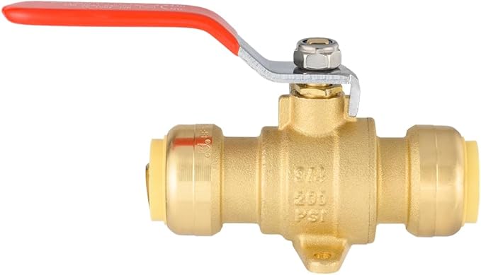 EFIELD 3/4 Inch Push-Fit Full Port Drop Ear Brass Ball Valve with Drain, Plumbing Fittings For Copper, Pex, Cpvc Pipe,(PF-VALVE072)
