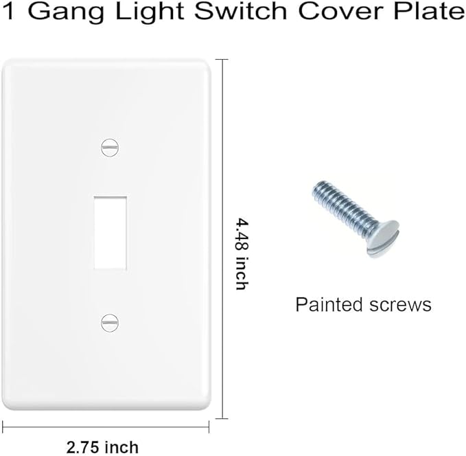 Toggle Light Switch Wall Plates 1-Gang Switch Electrical Cover Plate Unbreakable Thermoplastic Faceplate, White (10 Pack)