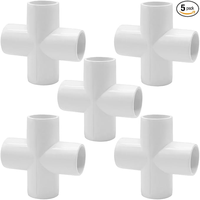 YSIL 1/2 Inch PVC Cross Fitting Elbow Furniture Grade Connector 4 Way Cross 5Pcs for DIY PVC Structure and Frame,Fits 1/2" Sch 40 Pipes