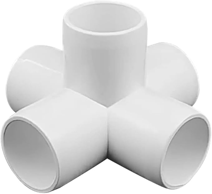 1-1/2“ Tee PVC Fitting 5 Way Elbow Connector, Furniture Grade 90 Degree Elbow Side Outlet, PVC Corner Fittings for Building Furniture Greenhouse Shed Pipe Fittings Tent Connection (Pack of 4)