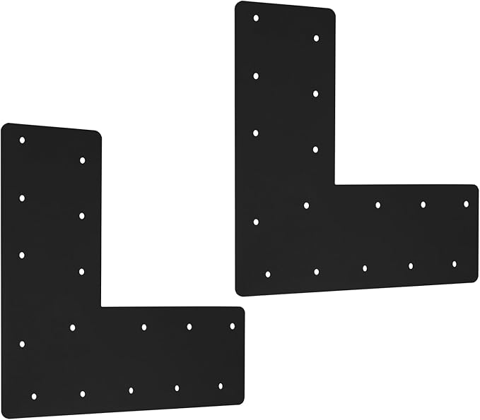 2 Pcs 13.2"x 5"L Shape Flat Bracket, Mending Plate with Black Powder-Coated Right Angle Brackets, Corner Bracket, L Shape Plate Fit 6x6,8x8 for Repair House,Furniture,Pavilion,Truss framing