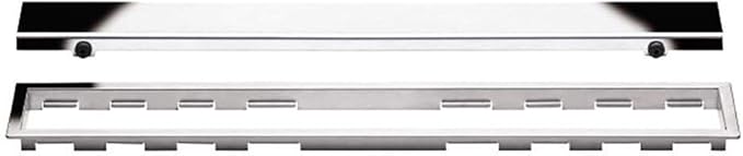 All-in-one Waterproof Linear Shower Drain Kit with 24 Inch Center Outlet Channel Body (KL1V60E60) and Drain Grate Assembly (Cover) in Solid Design with Chrome Finish (KL1AR19EP60)