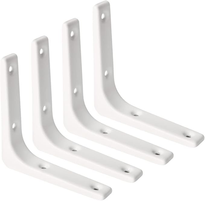 SAYAYO 4 PCS Iron Wall Shelf Bracket, 4 x 4 Inch Heavy Duty Shelf Support Bracket Decorative Joint Angle Bracket, Bright White