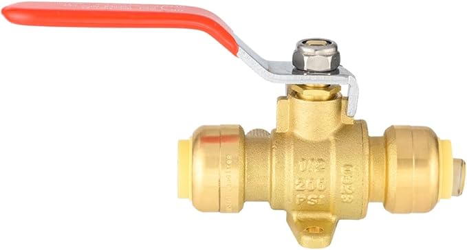 EFIELD 1/2 Inch Push-Fit Full Port Drop Ear Brass Ball Valve with Drain, Plumbing Fittings For Copper, Pex, Cpvc Pipe,(PF-VALVE070)