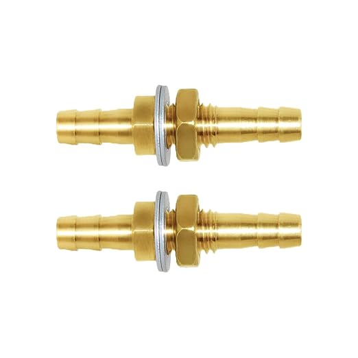 Joywayus 2pcs 1/4'' Hose Barb Thru-Bulk Head Hex Union Brass Fitting with Flat Washer Gasket Water/Fuel/Air