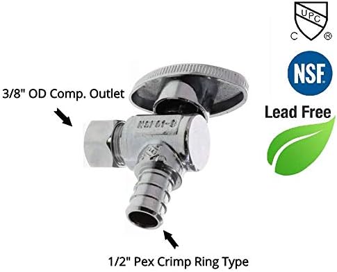 EZ-Fluid (20-Packs) 3/8" OD Comp x 1/2" PEX 1/4-Turn Chrome Brass Angle Stop Valve Water Shut Off Ball Valve LF Barb Crimp Ring Type