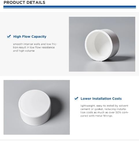 PVC Pipe End Cap Fitting Furniture Grade PVC Pipe End Cap Plug Adapter (6 inch (1 Pack))