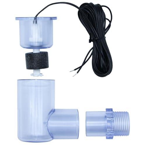 SS2 Float Switch L Shape, Compatible with Safe-T-Switch for HVAC Drain Pan Condensate Outlet, AC Water Level Switch with 3/4 Inch Adapter and 6Ft Wire (1, Transparent Blue)