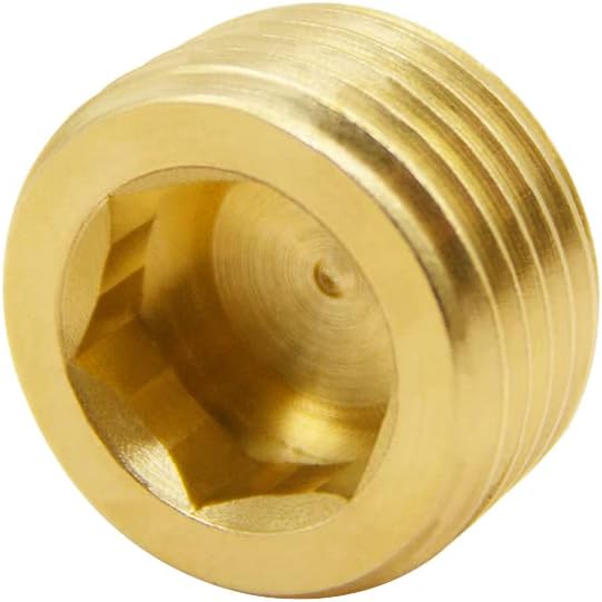 Hooshing 3/8" NPT Brass Pipe Plug Counter Sunk Internal Hex Thread Socket Pipe Plug, 5 Pack