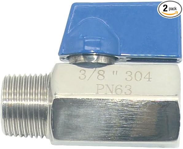 2 Pack Mini Ball Valve, Stainless Steel Female x Male NPT Thread Shut-Off Valve (3/8")