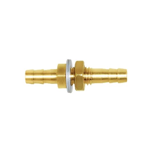 Joywayus 2pcs 1/4'' Hose Barb Thru-Bulk Head Hex Union Brass Fitting with Flat Washer Gasket Water/Fuel/Air