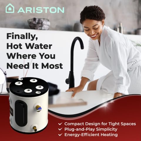 12 Gallon, 120V – Ariston Electric Water Heater – Compact Point of Use Tank for RV, Camper, Small Spaces, Plug-in Heating Solution for Under Sink, Versatile Electric Tank for Bathroom, Shower