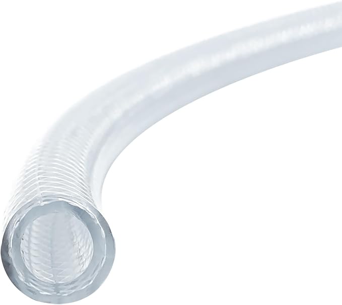 Gloxco Clear Braided PVC Tubing, Food Grade, Heavy Duty Reinforced Hose, 1/2" ID, 50 Ft Length