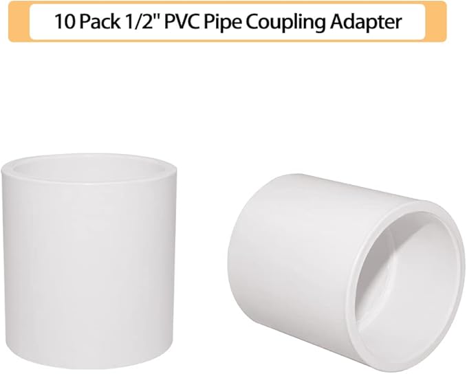 10PCS 1/2" PVC Pipe Fitting Coupling Connector Adapter Pipe Fitting Slip (Socket x Socket) Schedule 40 White Color