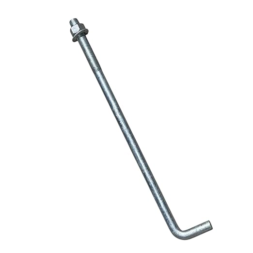 Sandbaggy 1" x 24" Threaded Concrete Anchor L-Bolts (Nuts & Washers Included) - Hot Dipped Galvanized - Sill Plate, Base Plate, Masonry, Wood, Cement Anchors, J Bolt (10, 1" x 24")