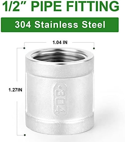 TAISHER 5PCS 304 Stainless Steel Cast Pipe Fitting, Coupling, 1/2" x 1/2" NPT Female Threaded