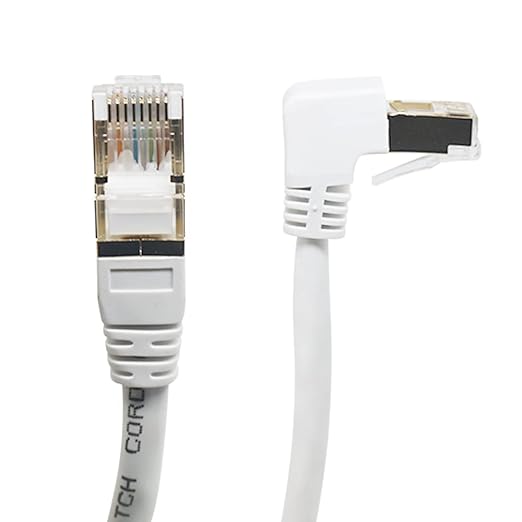 Cat6 Ethernet Cable 90 Degree Downward Right Angle, Cat 6 Right Angle Ethernet Cable for PC,Router,Modem,Printer,TV Box,24 AWG FTP Cat6 Network Cable White (UP Angle, 6.6 FT)