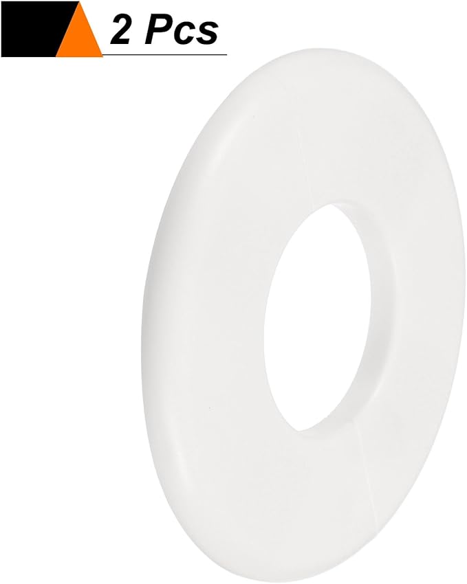 HARFINGTON 2pcs Wall Split Flange 44mm/1.7" Self-Adhesive Plumbing Cover Plates ABS Plastic Round Escutcheon Plate Buckle Design for Water Pipe Bathroom Kitchen Decoration, White
