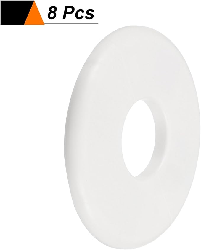 HARFINGTON 8pcs Wall Split Flange 33.5mm/1.3" Self-Adhesive Plumbing Cover Plates ABS Plastic Round Escutcheon Plate Buckle Design for Water Pipe Bathroom Kitchen Decoration, White