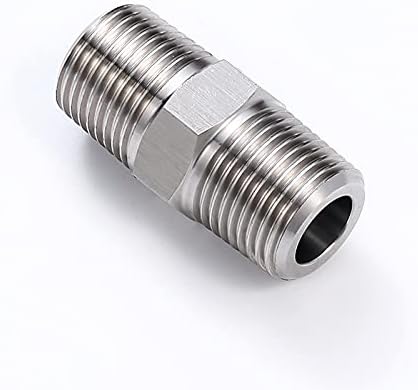 JoyTube 3/8" Male to 3/8" Male NPT Hex Nipple 304 Stainless Steel Threaded Pipe Fittings (Pack of 5)