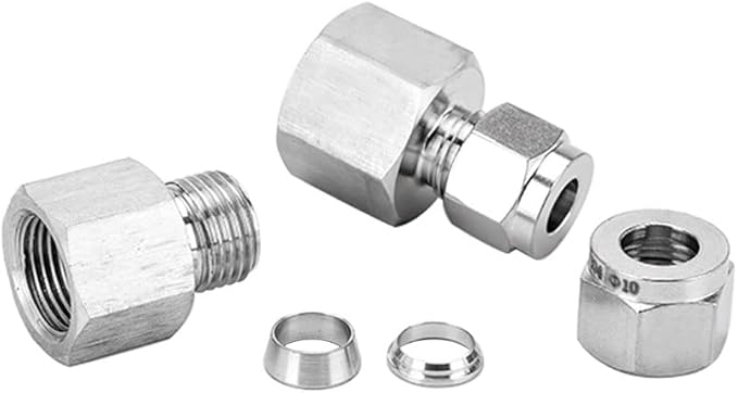 Stainless Steel 304 Compression Tube Fitting, Straight Adapter, 8mm Tube OD x 1/8" NPT Female Coupler, Pack of 2