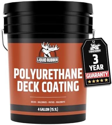 Liquid Rubber Polyurethane Deck Coating – 10X Stronger Than Traditional Deck Paint & Deck Stain – Flexible, Waterproof Sealant for Wood, Concrete & Plywood – Smooth Finish – Misty Grey – 4 Gallon