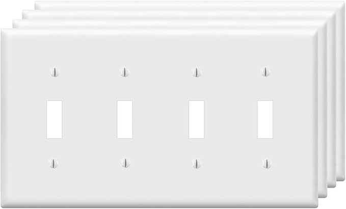 Toggle Light Switch Wall Plates 4-Gang Switch Electrical Cover Plate Unbreakable Thermoplastic Faceplate, White (4 Pack)
