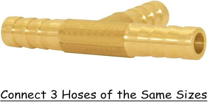 3PCS Solid Brass 1/4"OD Barb Tee Splicer Mender Hose Barb Fitting 3-Way Union Intersection for Water/Oil/Gas