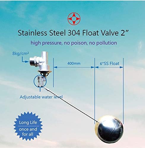 Viton sealing, 304 Stainless Steel Balanced Float Ball Valve, Tank Mount, 100 Psi (2")