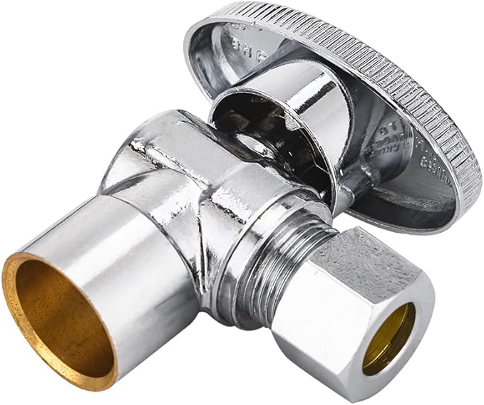 (Pack of 10) EFIELD 1/4 Turn Angle Stop Valve Sweat 1/2" X 3/8" OD Compression Connection, Chrome Plated Brass, cUPC Certified,(VALVE084)