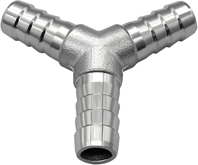 2Pcs Stainless Steel 1/4" x 1/4" x 1/4" Hose Barb Fittings, 3 Way Y Shape Fitting with Clamps for Fuel, Air and Gas