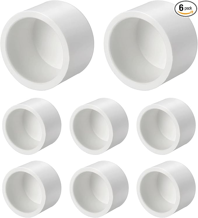 6Pcs 1 1/4" PVC External End Cap Fitting, SCH40 Furniture Grade PVC Pipe Plug Adapter, Pipe Cover Fittings for DIY Project, Irrigation System, Plumbing Framework, Garden Structures