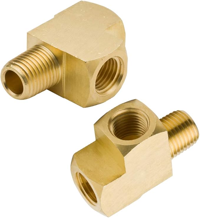Legines Brass Street Tee 1/4" NPT Female x 1/4" NPT Male x 1/4" NPT Female Pipe Fitting, Barstock Male Run Tee (Pack of 2)
