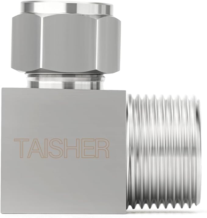 TAISHER 2PCS 304 Stainless Steel Square 90 Degree Compression Tube Pipe Fitting Connector, 1/4" Tube OD x 1/2" NPT Male Adapter