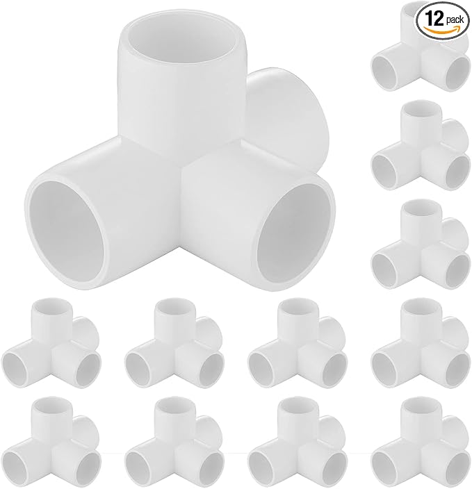 3/4 Inch Tee PVC Fitting 4 Way Elbow Connector, Furniture Grade 90 Degree Elbow Side Outlet, Corner Fittings for Building Furniture Greenhouse Shed Pipe Fittings Tent Connection(12 packs)