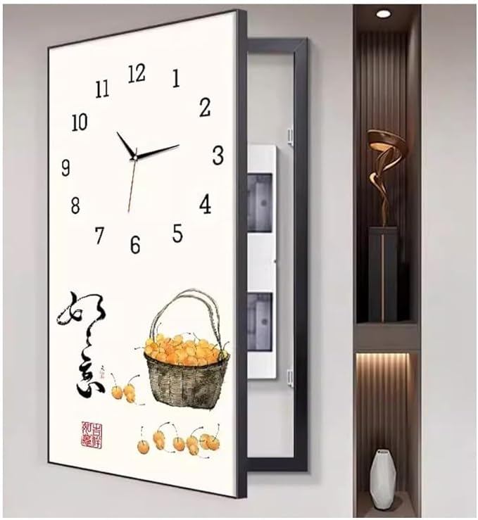 Fuse Box Cover Cabinet, Breaker Box Cover, Decorative Painting of Electricity Meter with Clock, Wall Mounted Hide Electrical Panel Cover Decorative,Q,50x80cm